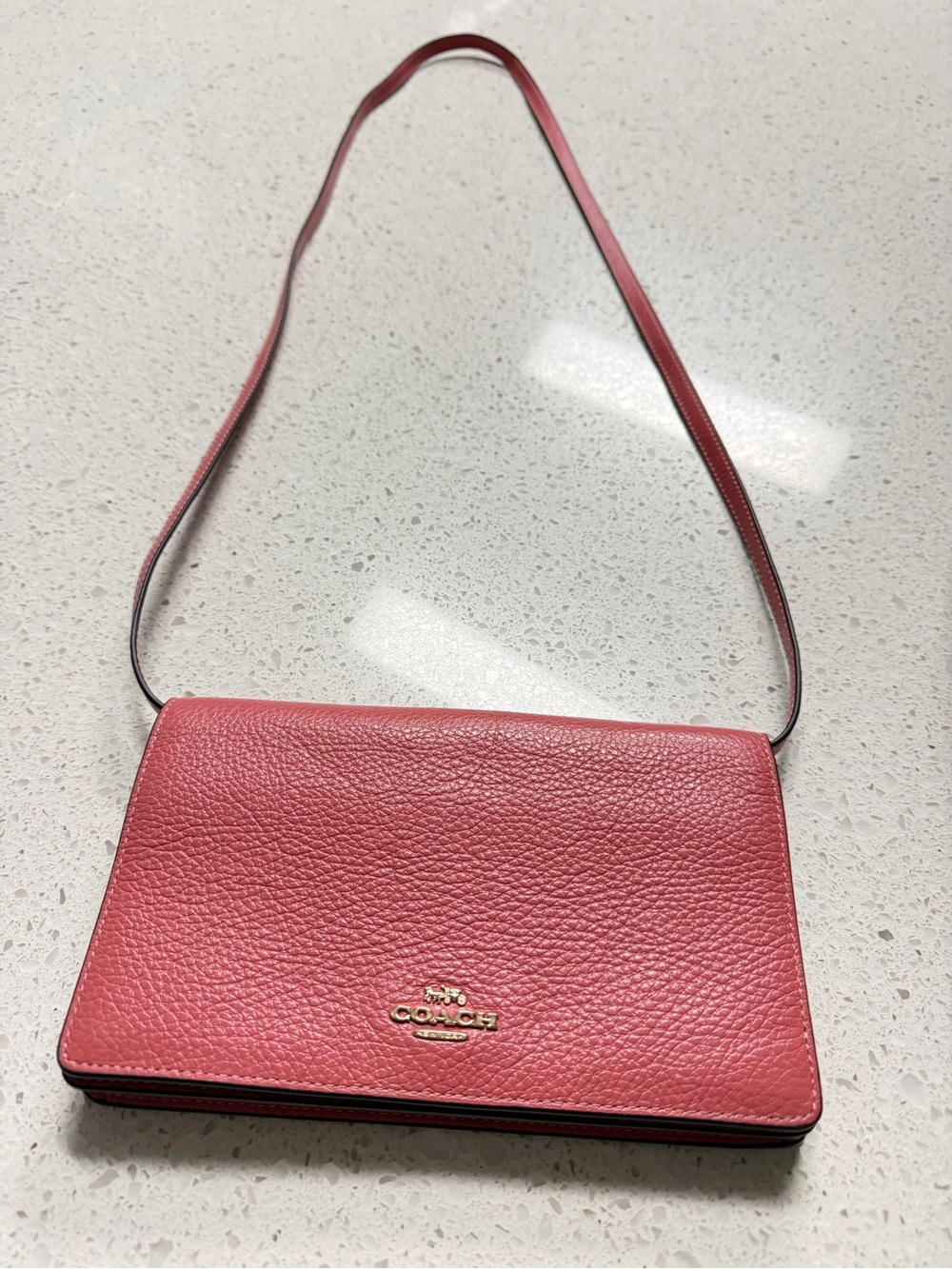 Coach Leather Crossbody in Coral Pink with Gold Logo